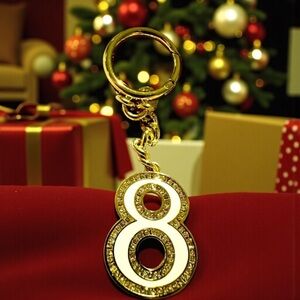 Not for Sale un bundle MICHAEL KORS Keychain - Bag Charm LUCKY 8 in White Enamel